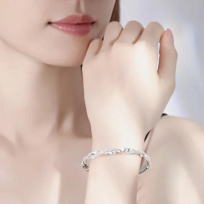 Charms 925 Sterling Silver Bracelets for Women Luxury Original Adjustable Twisted Woven Bangle Bracelet Party Wedding Jewelry