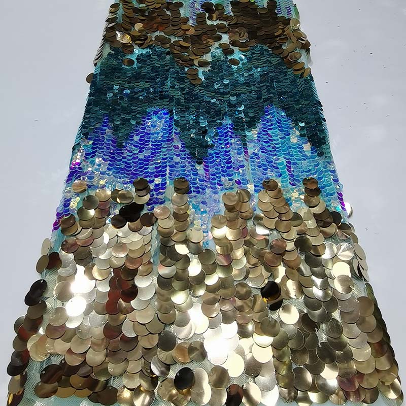Length: 1Yard Colorful Size Sequin Embroidery Glitter Fabric DIY Sewing Pants Skirts Camisoles Mesh Sequin FabricWide:125CM