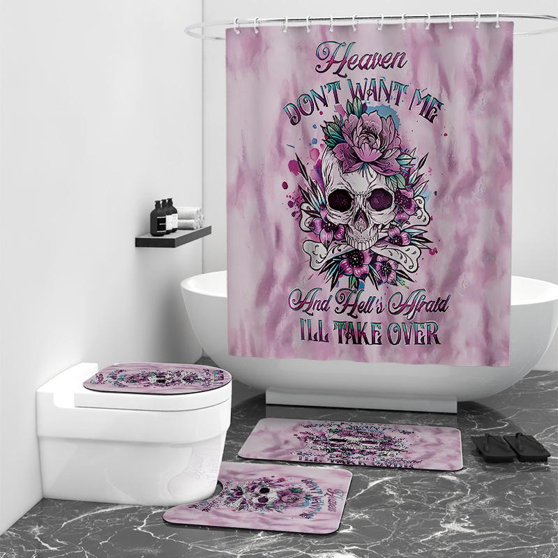 

Pink Skull Digital Printed Shower Curtain Bathroom Shading Four-Piece Bathroom Decor Floormat40x60cm