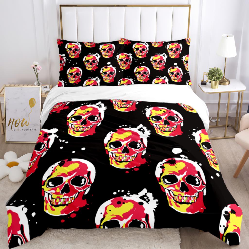 Hd Print Skull Art - Themed Three - Piece Fashion Bedding Set With Quilt Covers Pillowcases And Pillow For Children And Adults