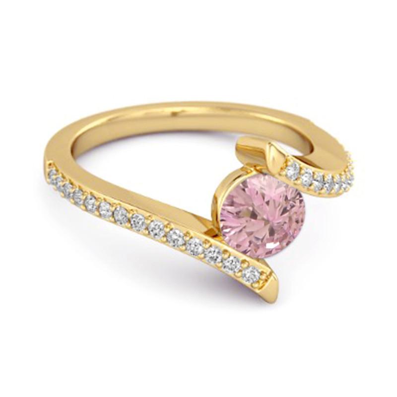 Pink Topaz Contemporary Pavé Bypass Ring - 925 Sterling Silver Gold Vermeil