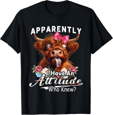 Apparently I Have An Attitude Funny Highland Cow Men Women T-Shirt
