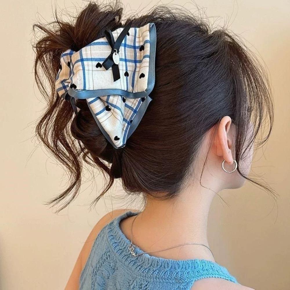 

Creative Polka Dot Cloth Triangle Hair Claw Heart Bowknot Bow Hair Clip Fabric Headdress Pearl Hairpin Girl