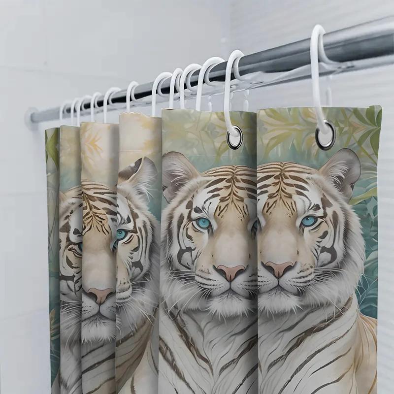 Whitened Tiger Printed Shower Curtain Waterproof Bathroom Decor Fabric Shower Curtains Set For Home Decoration