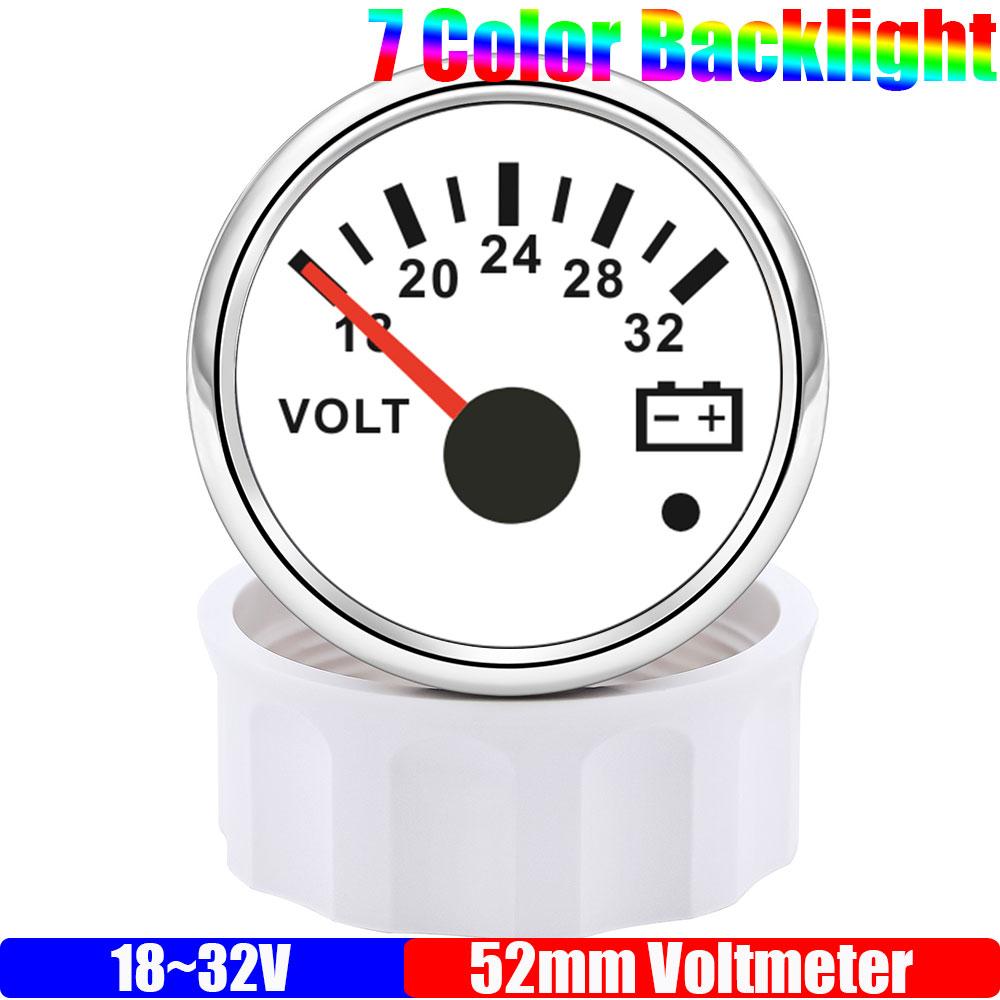 

2 52MM Voltmeter for Marine Boat Car 8-16V VOLTS with Warning Light 7Color Light Voltage Gauge Waterproof Auto Car Gauge WS 18-32V