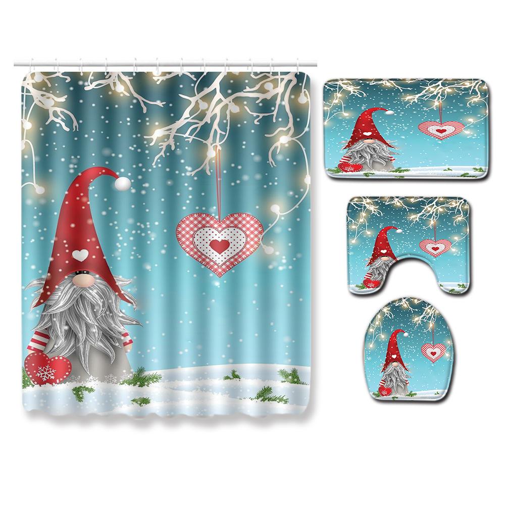 Valentine'S Day Toilet Shower Curtain Four-Piece Printed Floor Mat Set Bathroom Floor Mat Bedroom Absorbent Door Mat Carpet