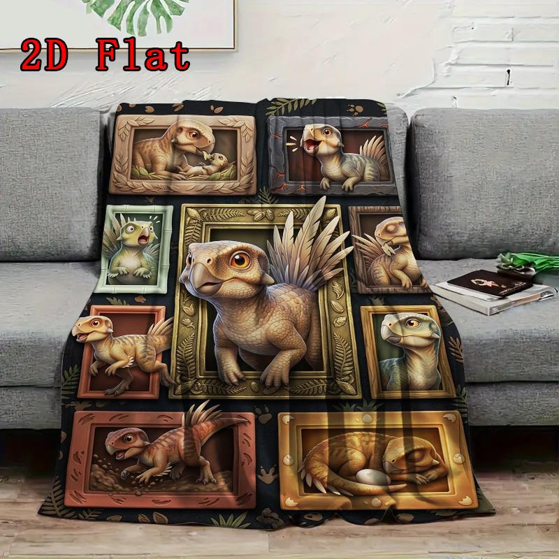 Dinosaur Family Album 2D Flat Pattern Flannel Blanket, High Quality All Seasons, Home Decor, Warmth and Comfort, Perfect for Christmas Gifts.