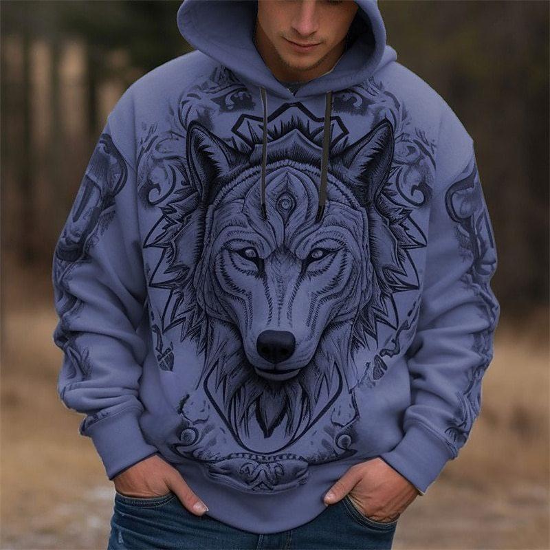 Villdyr Ulvemønster 3D Digitaltrykk Herre Mote Hettegenser