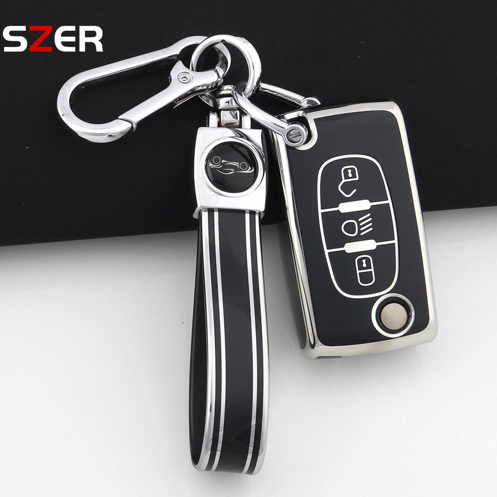 New Pink Tpu Car Key Case Cover Keychain Fob Shell For Citroen C2 C3 C4 C5 C6 Xsara Berlingo For Peugeot 207 307 308 407 607 807