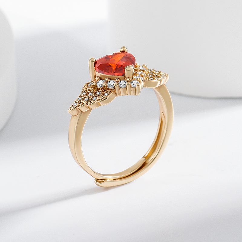 Leichter Luxus Romantisches Herz Granatapfelrot Zirkon Champagnergold Ring Modischer Und Vielseitiger Schmuck Geschenk