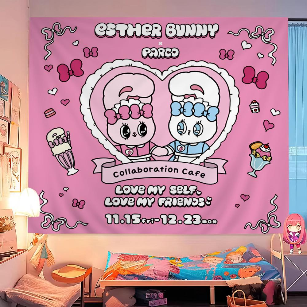 E-Esther-B-Bunny Colorful Tapestry Wall Hanging Hippie Flower Wall Carpets Dorm Decor Japanese Tapestry