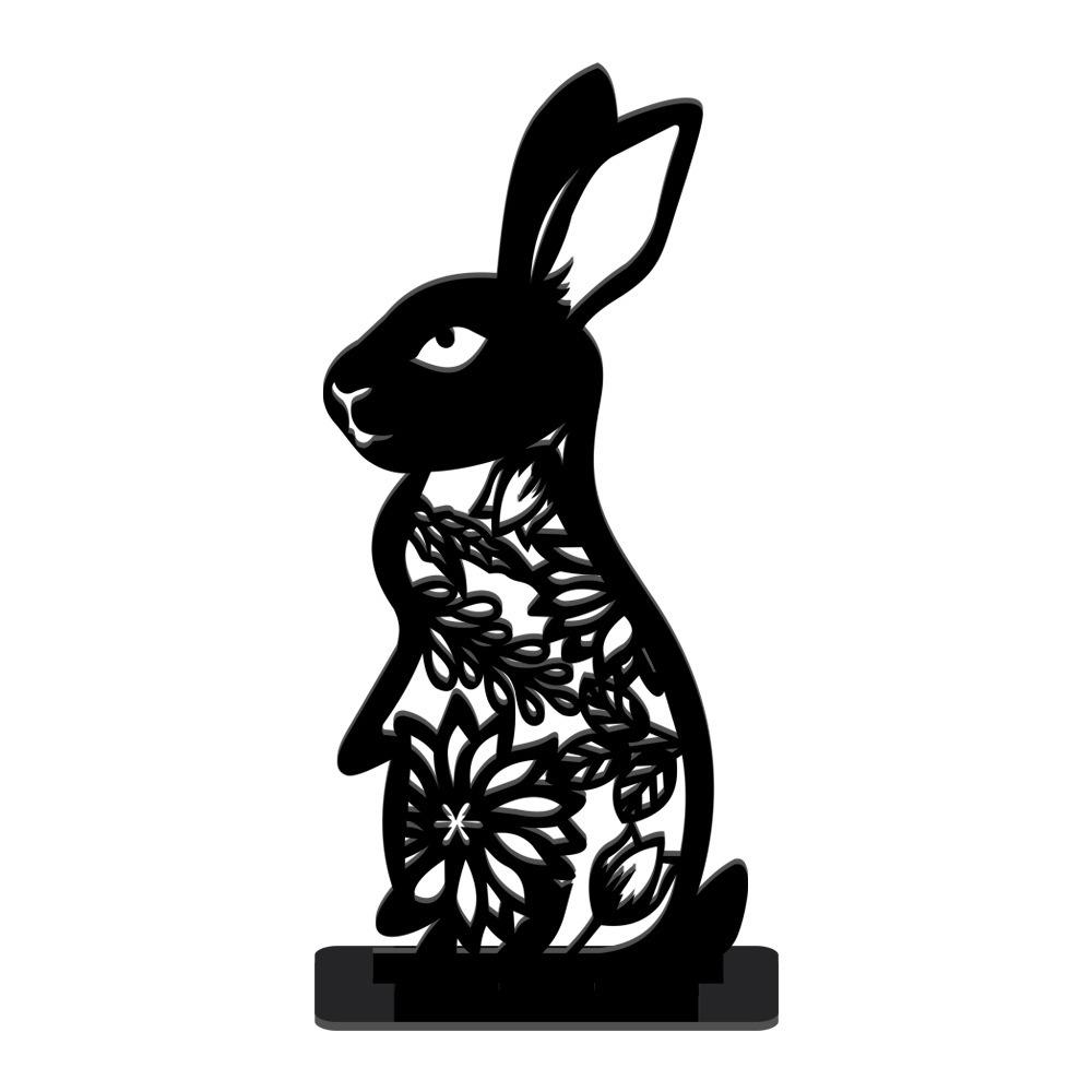 Cartoon Rabbit Easter Decorative Figurines Easter Egg Black Desktop Ornament Acrylic Accessories Hollow Carving Decoration