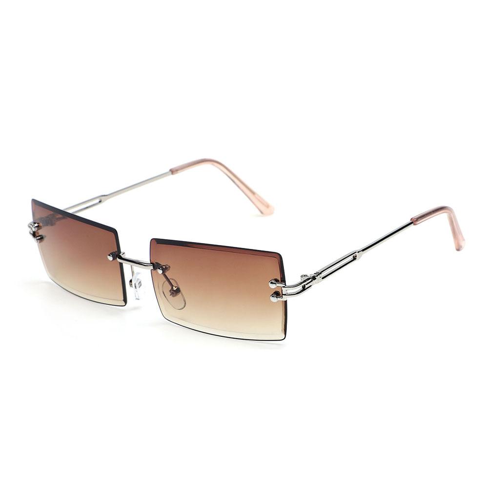 Retro Fashion Sunglasses Frameless Rectangle Gradient UV400 Women Summer Travel Metal Rimless