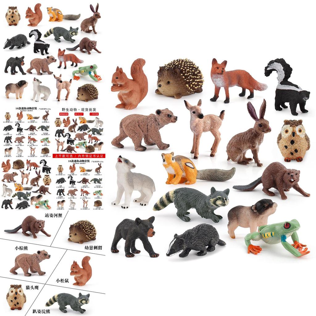 Realistic 16 Piece Forest Animal Model Set Featuring Squirrel Chipmunk Hedgehog And Whitetail Deer For Cake Decoration And Static Display