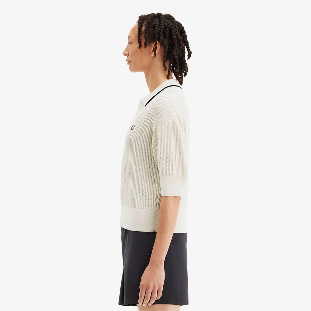 Fred Perry [Womens] Open Collar Mesh Knit Shirt - Oatmeal Afpf2519114-691
