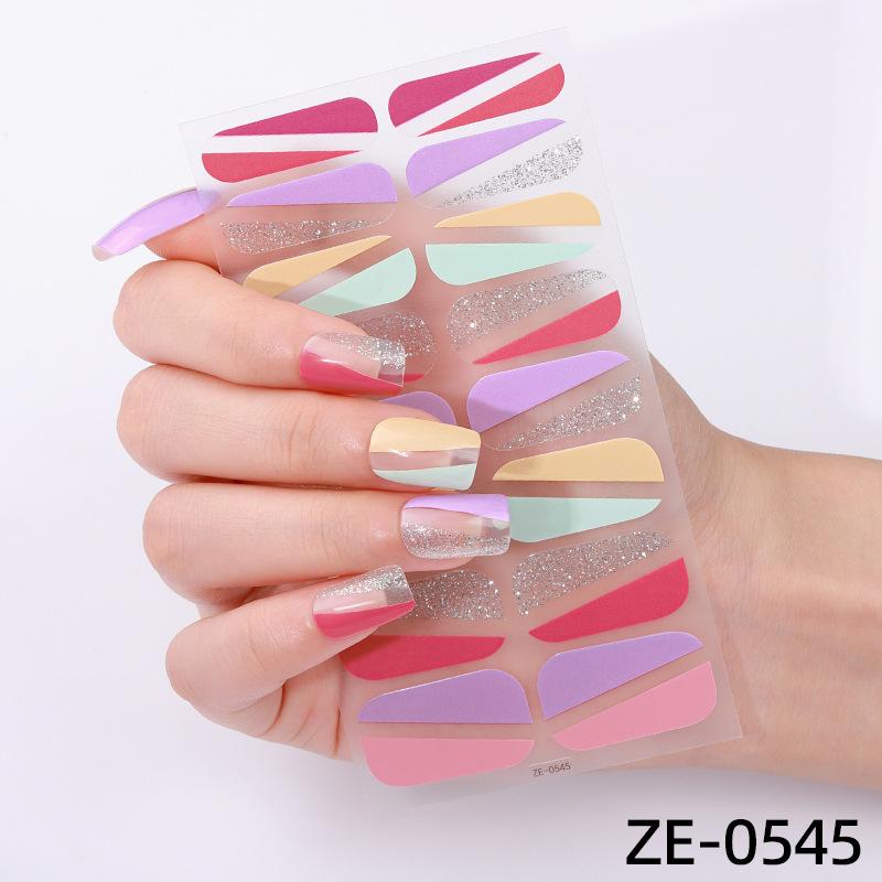 New 16-finger French Manicure Stickers Flash Onion Pink Nail Stickers Simple Manicure Stickers