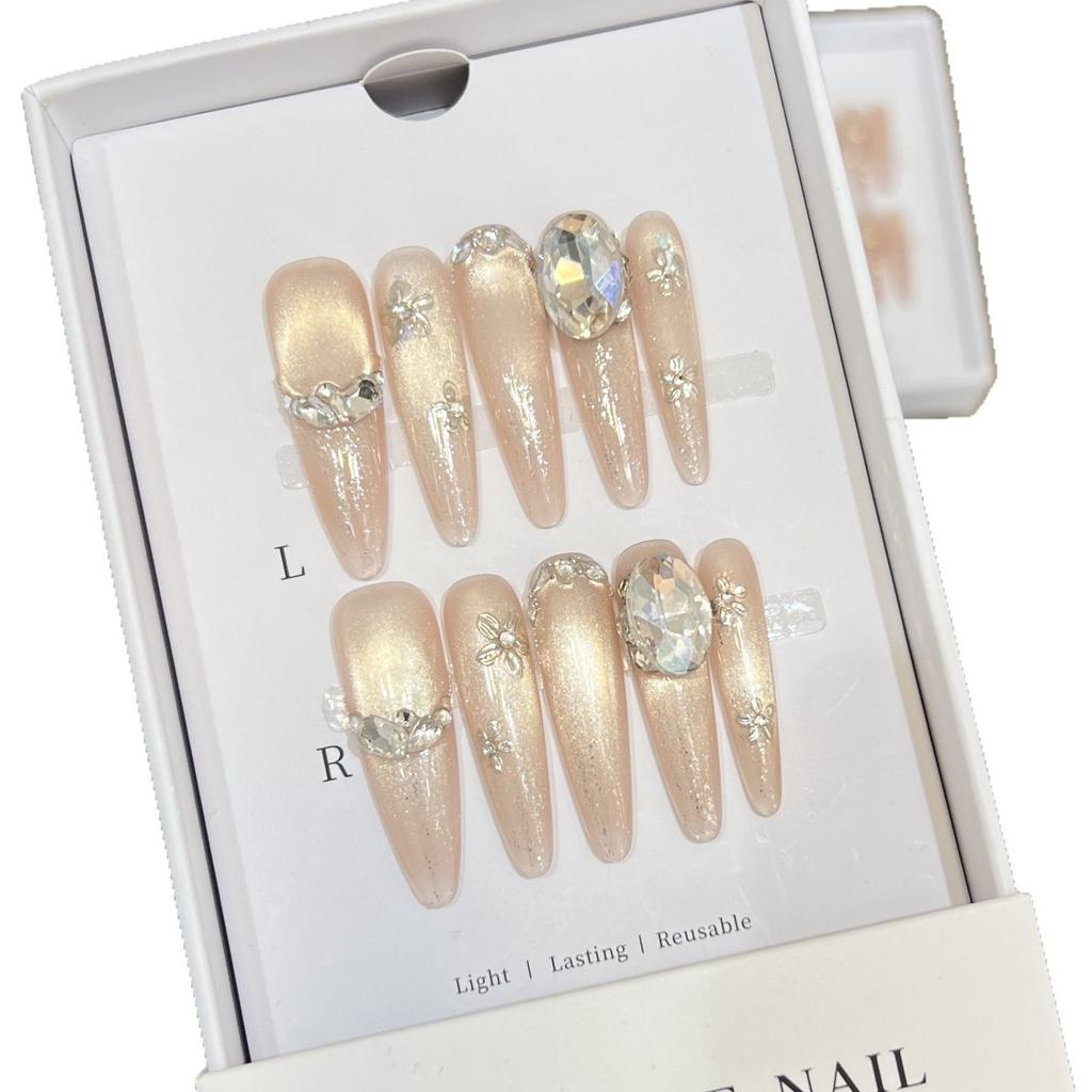 Hand-made Armor High-end Sense of Light-chasing Cat Eyes Jindalai Flower Bursting and Crushing Diamond Dongzhou Diamond Nail Art
