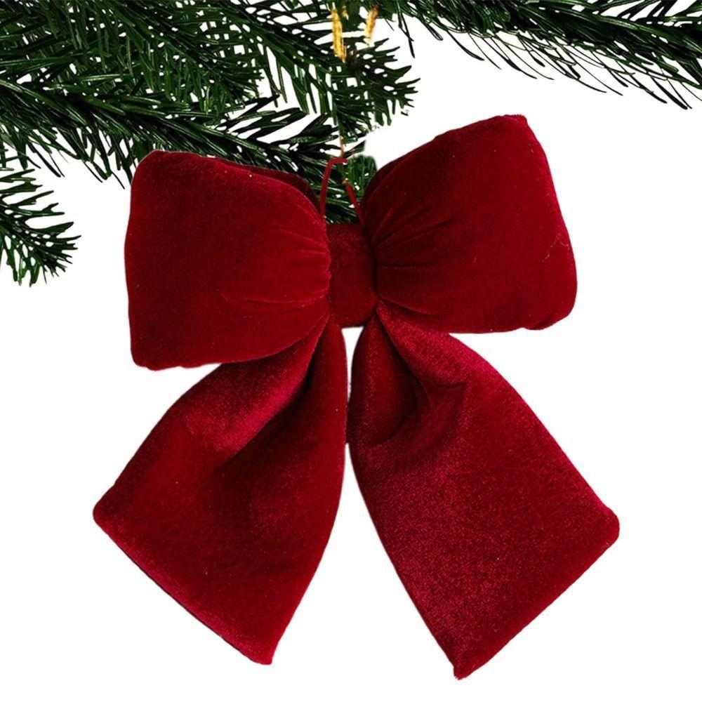 Vintage Christmas Red Bowknot Pendant Flannelette Bowknot Hanging Pendant  Christmas Party Supplies