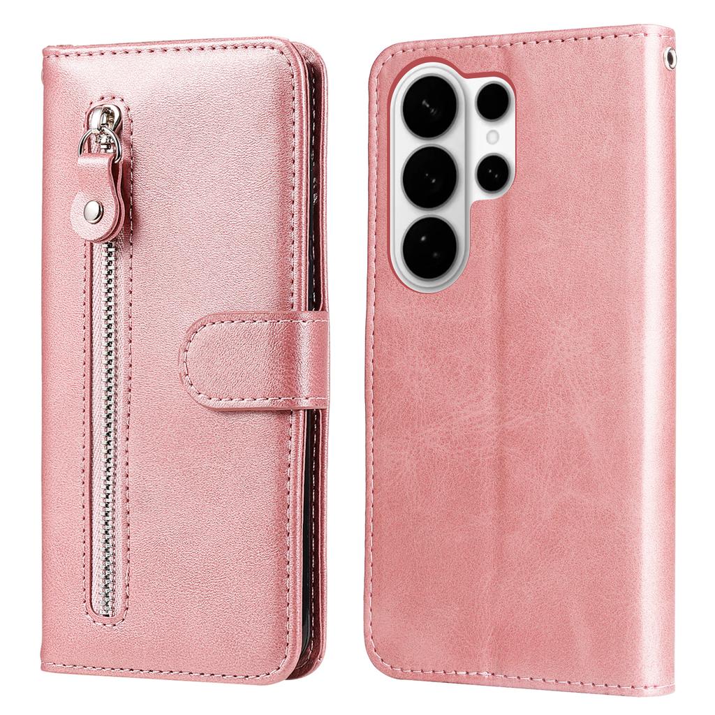 For Samsung Galaxy S26 Ultra PU Leather Cases with Zipper Pocket Wallet Phone Cover Stand