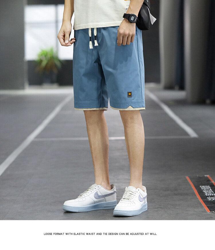 Men's Summer Street Sports Fashionable Youth Trend Men's Drawstring Waist Pocket Leisure Sports Straight Split Shorts