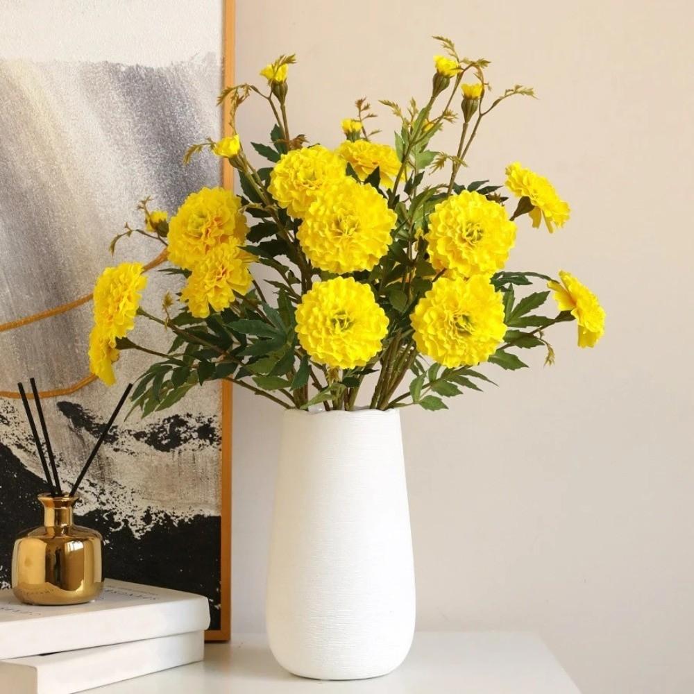 Silk Cloth Material Artificial Chrysanthemum Flowers 3 Heads Fake Marigold Bouquet Wedding Bouquet