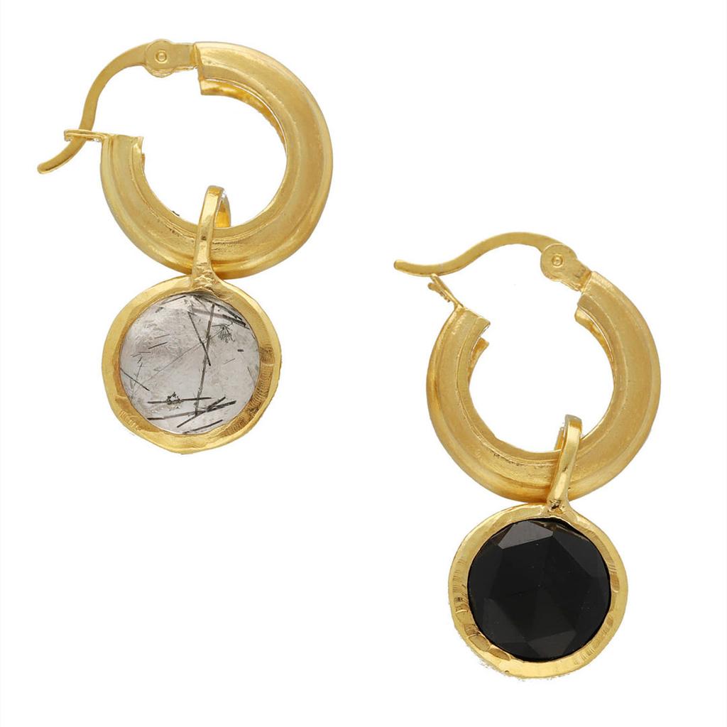 Fashion Copper-Plated 18K Real Gold Inlaid With Black Agate Sparkling Stone Pendant, Ear Buckle, Niche Temperament Trendy Earrings