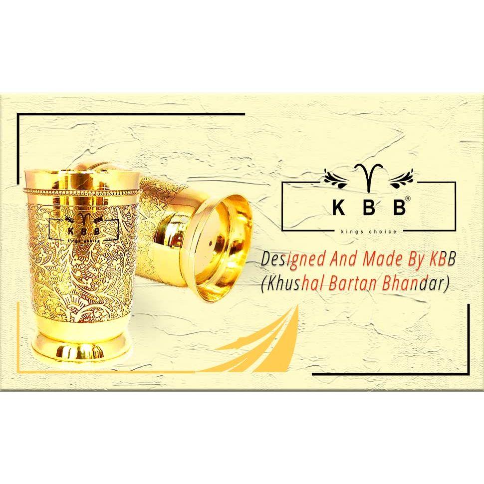 BRASS GLASS TUMBLER with ETCHING ART FINISH, INDIAN HANDWORKED, (PACK of 6)