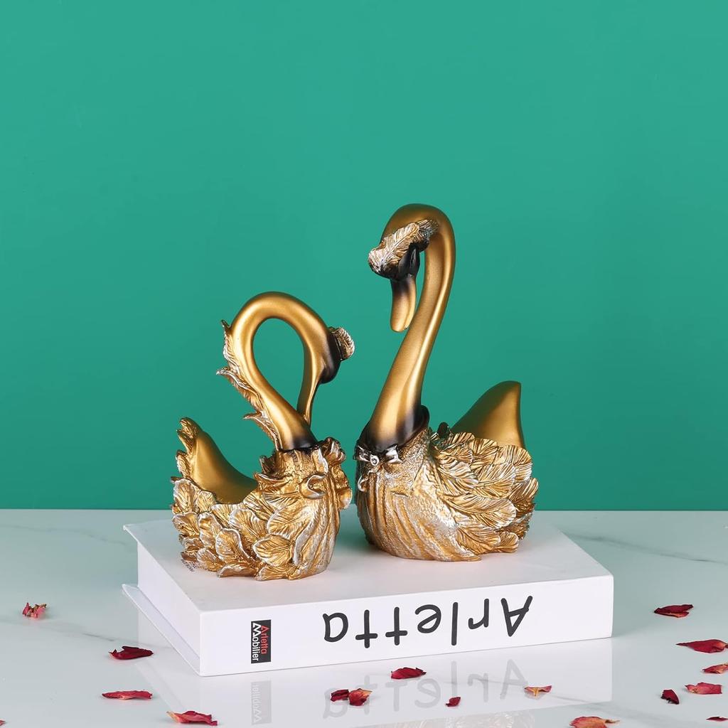 Schwanenskulptur 2-teiliges Set, Schwanenpaar Heimdeko, Blau und Gold Raumdekorationen, Bücherregal, Büro, Wohnzimmer, Tafelaufsatz Ästhetik