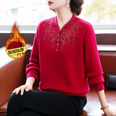 QianLian Damen Fleecegefütterter Winterstrickpullover mit Verzierungen