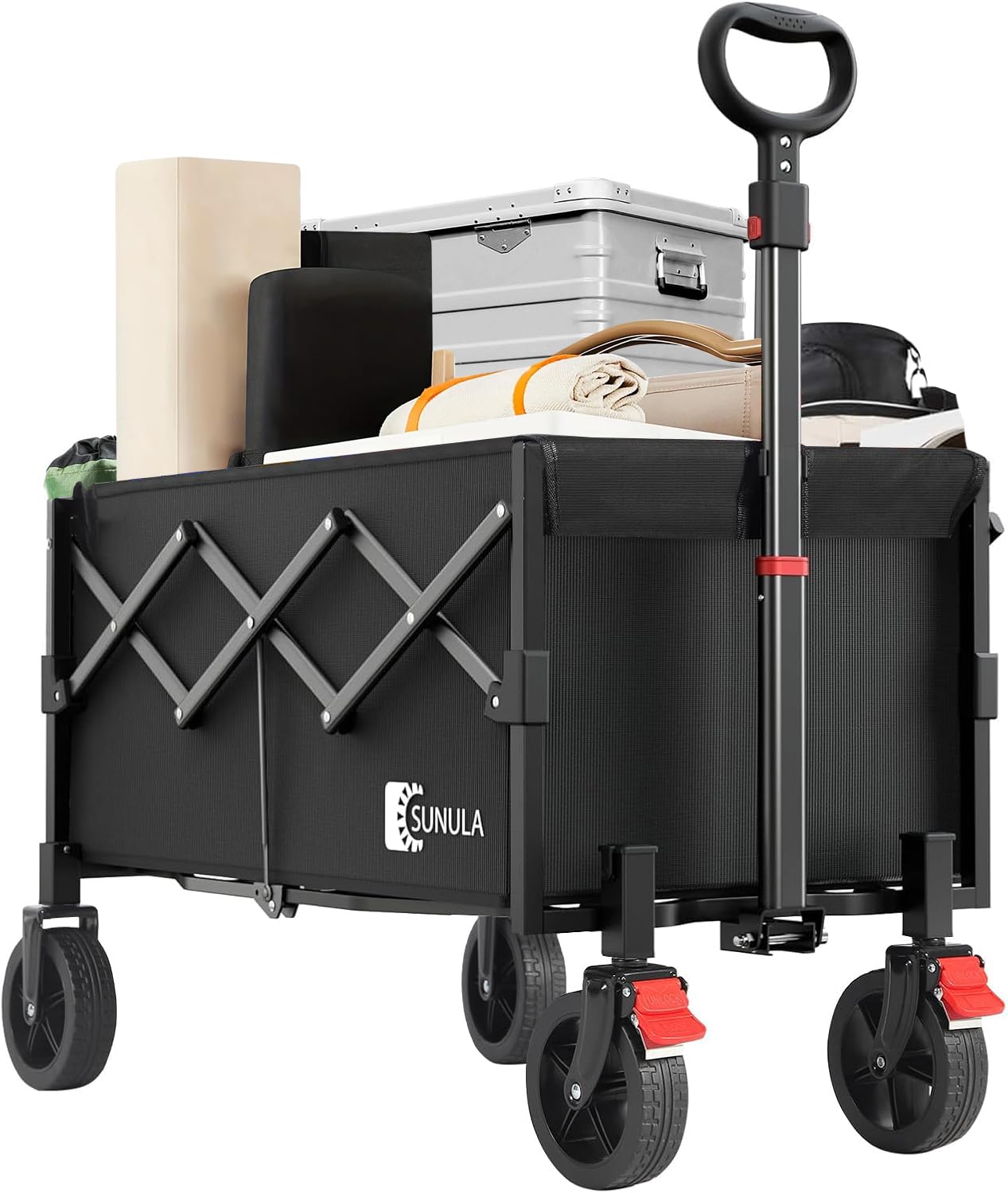 

Sunula Максимальна місткість 100 л Вантажопідйомність 100 кг Візок для перевезення можна переміщати, навіть якщо він компактний просто на відкритому повітрі [З гальмом] [Лише 5,8 кг] [Знімний чорний