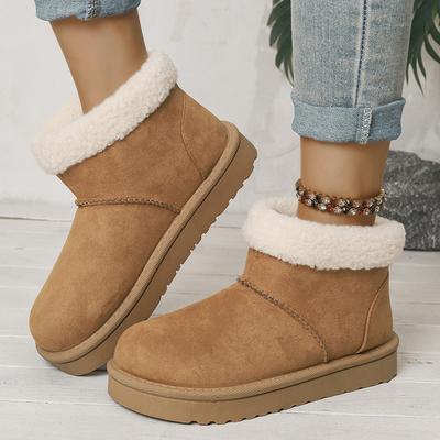 Faux Suede Flat Snow Boots for Women Plus Size Thick Sole Chunky Platform Ankle Boots Winter Warm Comfort Non Slip Cotton Boots