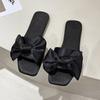 Silk Fabric Bow, Flat Bottomed Slippers, Breathable Casual Women's Shoes, Lightweight Cool Slippers
