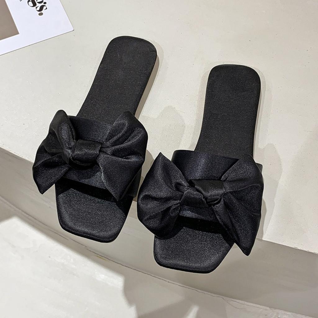 Silk Fabric Bow, Flat Bottomed Slippers, Breathable Casual Women's Shoes, Lightweight Cool Slippers