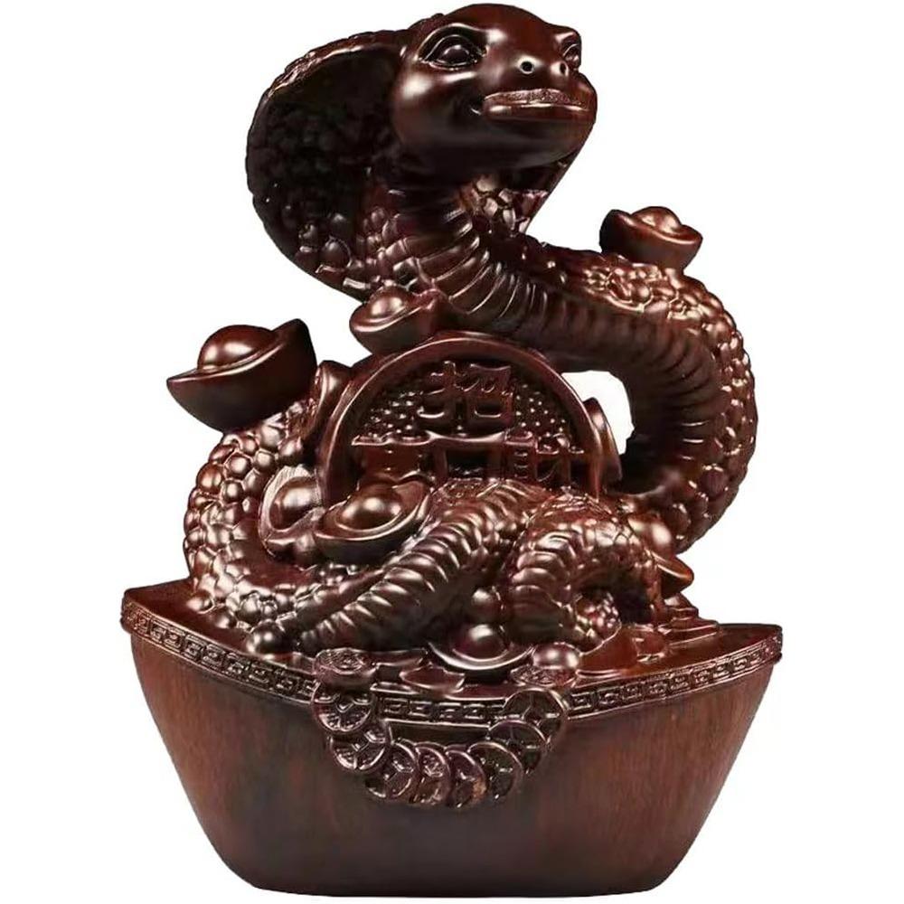 

8/12CM Small Snake Figurines Wooden Zodiac Snake Sculpture Hot Snake Statue for Good Luck Success 8cm чёрный