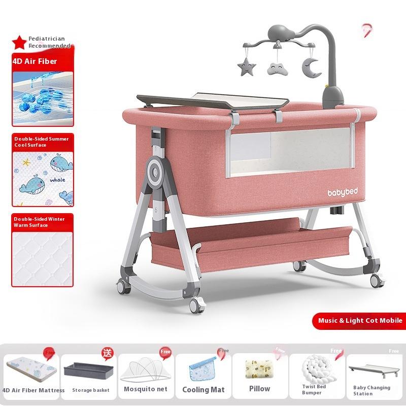 Crib Movable Portable Cradle Bed Foldable Multifunctional Splicing Queen Bed