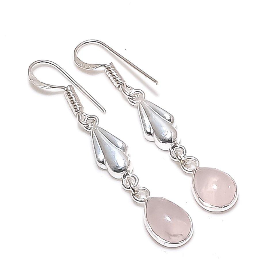 Natural Rose Quartz Gemstone 925 Sterling Silver Jewelry Earring 1.85 AE-12555