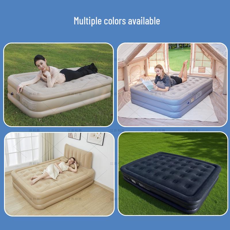 Elevated Flocked Inflatable Mattress with Built-in Pump and Moisture-Proof Pad