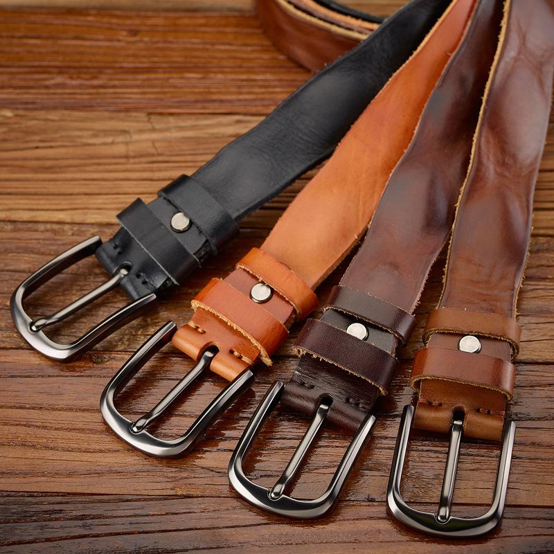First Layer Cowhide Leather Belt Men'S Belt Retro Pleated Craft Belt Personalized Belt