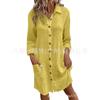 Women's Lapel Long Sleeve Shirt Dress Solid Color Linen Cotton Single Breasted Midi Casual Dress With Pockets