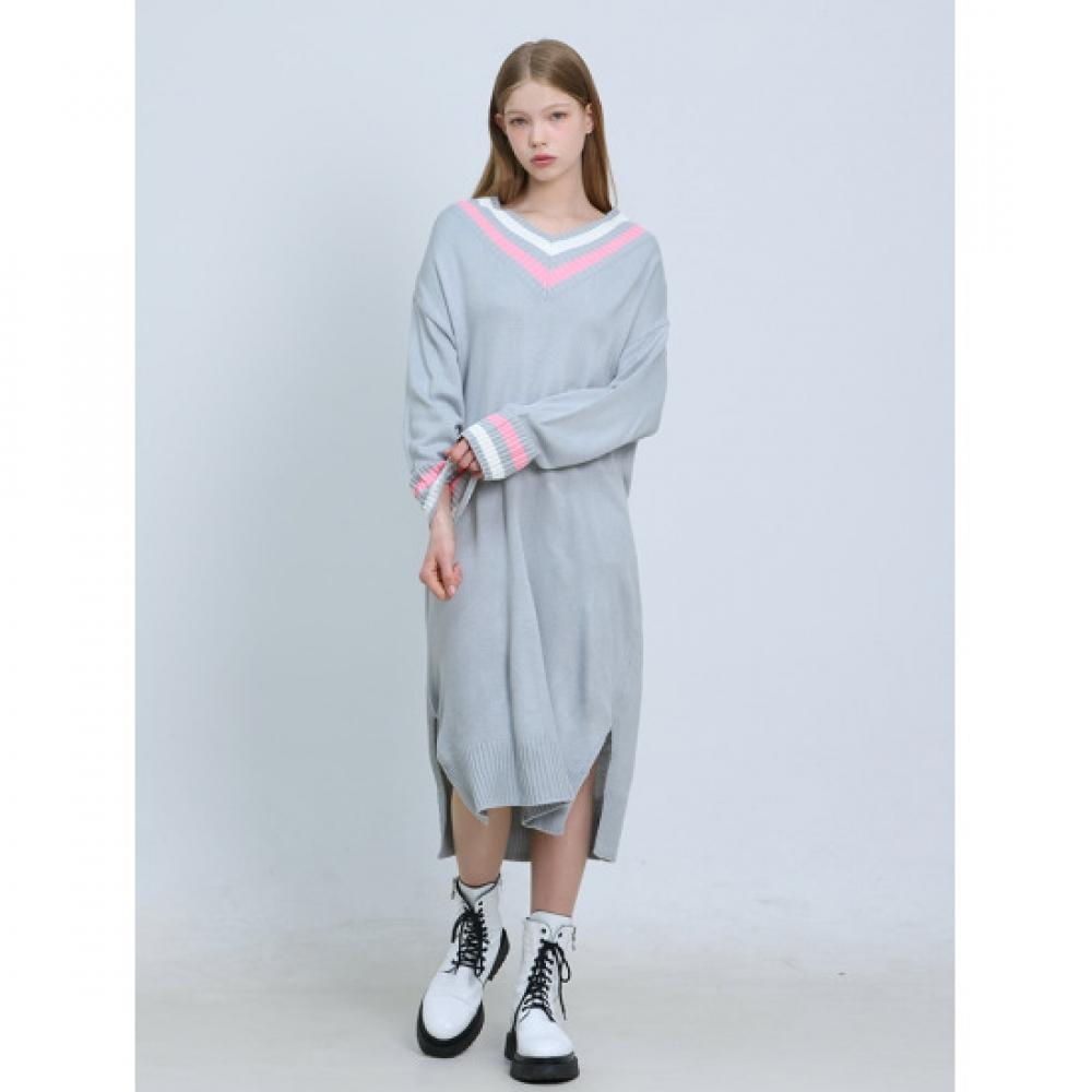 Ozoc Knit Dresswith Neck Color Point Onw 94000