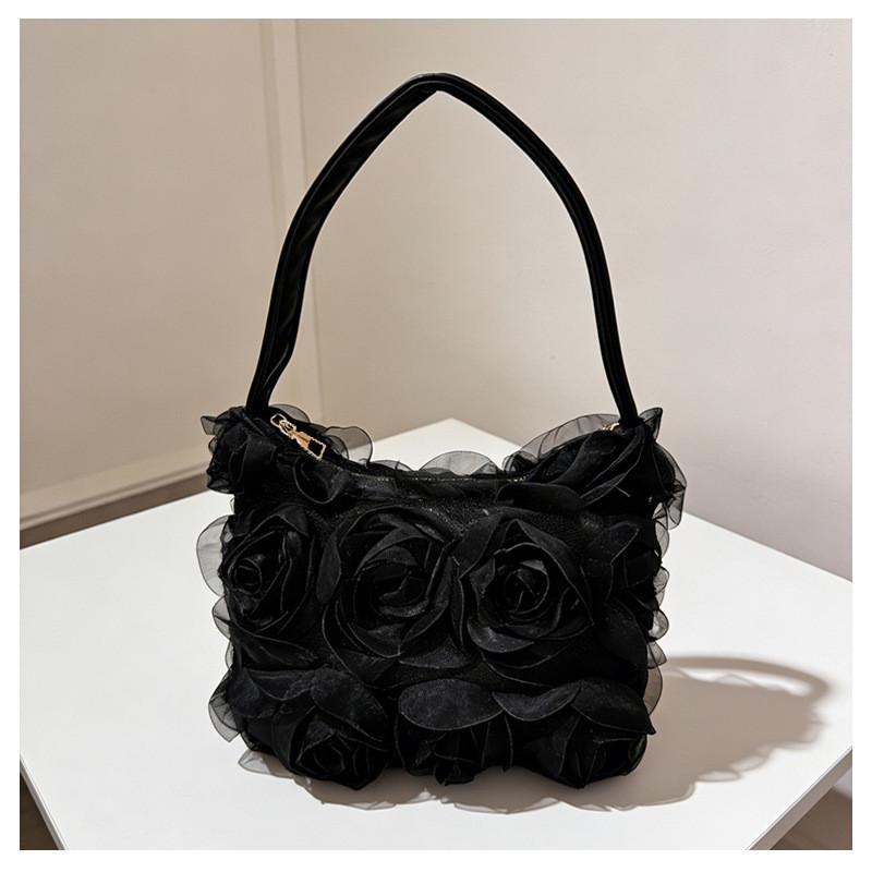 Borsa a pochette in tessuto minimalista urbana con colore solido e design a rosa per l'uso quotidiano