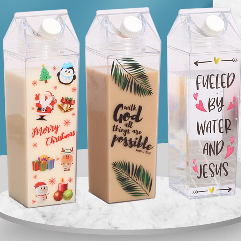 Milk Carton Water Bottle Large Capacity Sealed Leakproof Food Grade PP Plastic Rectangle