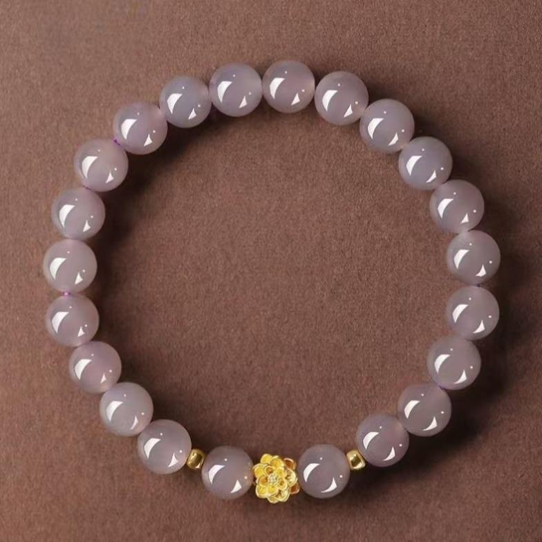 Popular Smoke Purple Lotus Bracelet with Lotus Pod Pendant, Imitation Hetian Jade, Student Style Women's Jewelry.