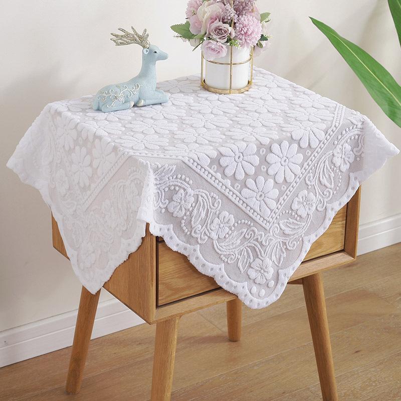 European White Lace Tablecloth Washing Machine TV Refrigerator Bedside Table Coffee Tables Dust Cover Multi-functional Festival Decorative Fabric