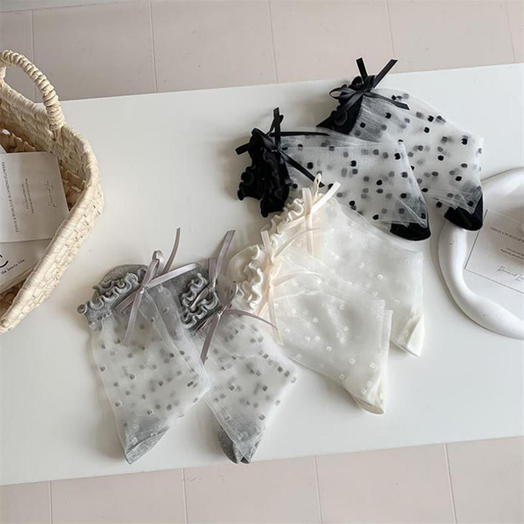 3pair women's Stockings French Sweet Lace Bow Polka Dot Transparent Glass Silk Socks for Women Elegant Comfortable Stockings
