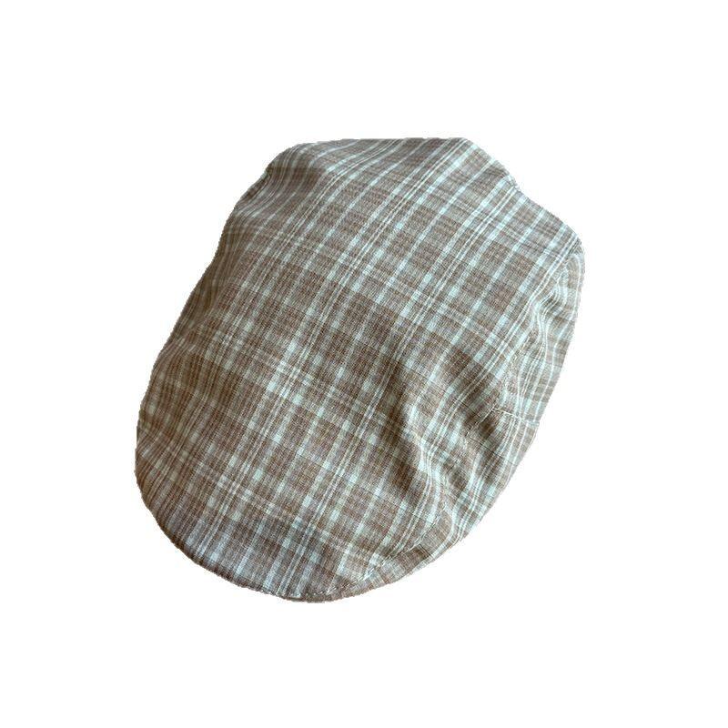 Retro Grid Pattern Short Brim Cap With Sunshade And Breathability For Spring And Autumn