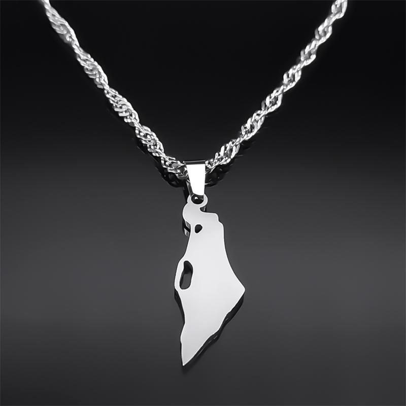 Israel Karte Land Anhänger Halskette für Frauen Männer Edelstahl Silber Farbe Magen Je Davidstern Hebräische Kette Schmuck