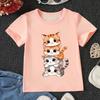 Cute Anime Cat Pattern 3D Printed Girls Cotton T-Shirt Summer Kids Short Sleeve T-Shirt Pajamas Comfortable Soft Fabrics
