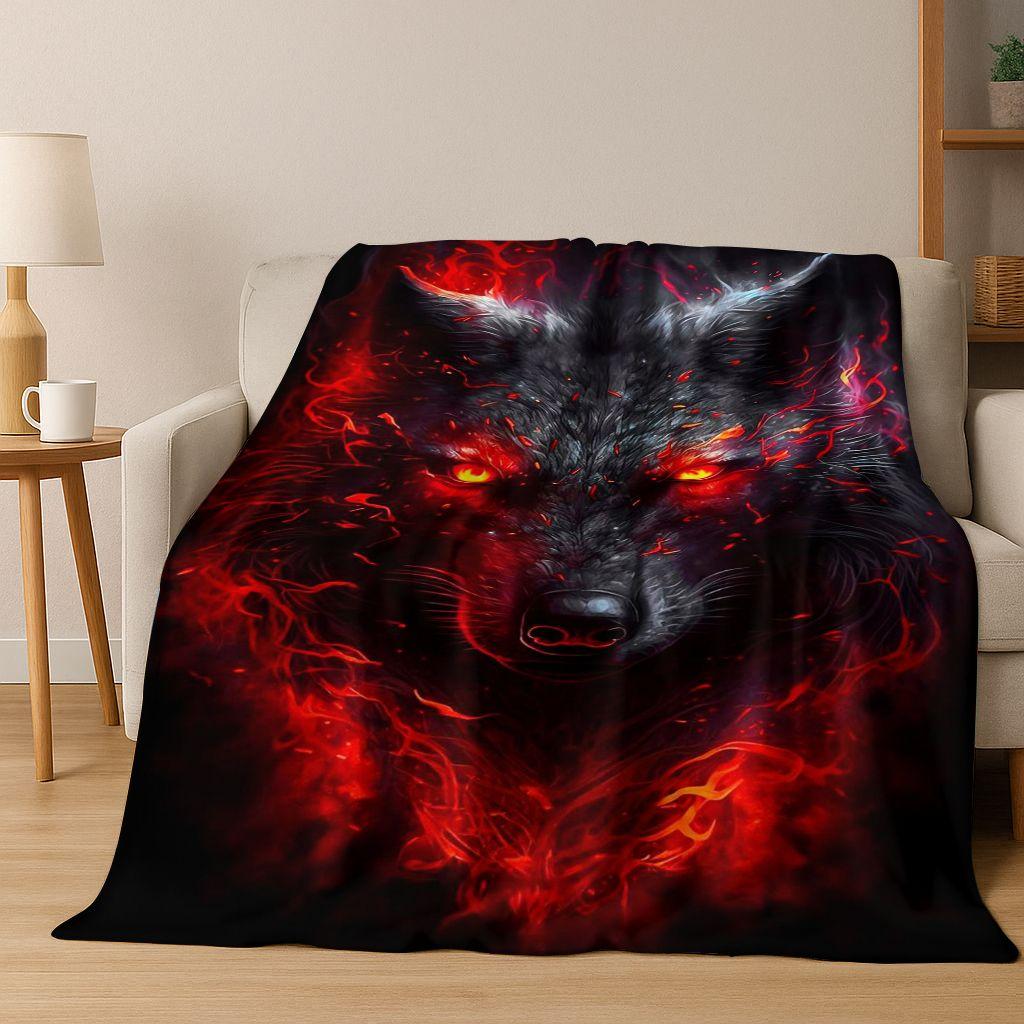 Norse Mythology Fenrir Wolf Beast Cartoon Flannel Blanket,Cozy Soft Throw Blanket for Home Bedroom Bed Sofa Picnic Cover Kids