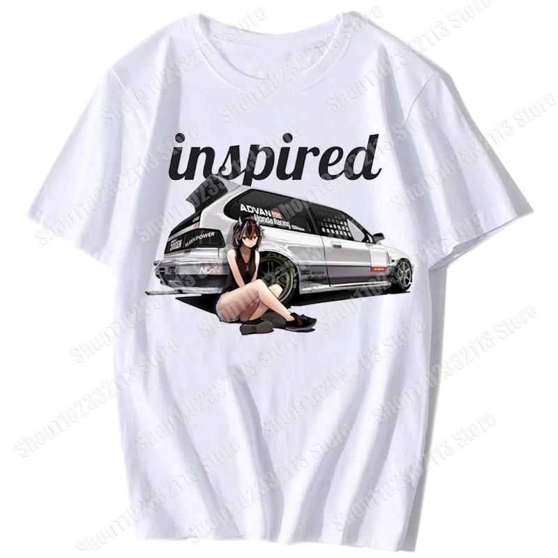 Unisex Anime Girl Car Graphic Tees Shirt Summer Short Sleeve Harajuku Casual Loose Tops Ropa Hombre